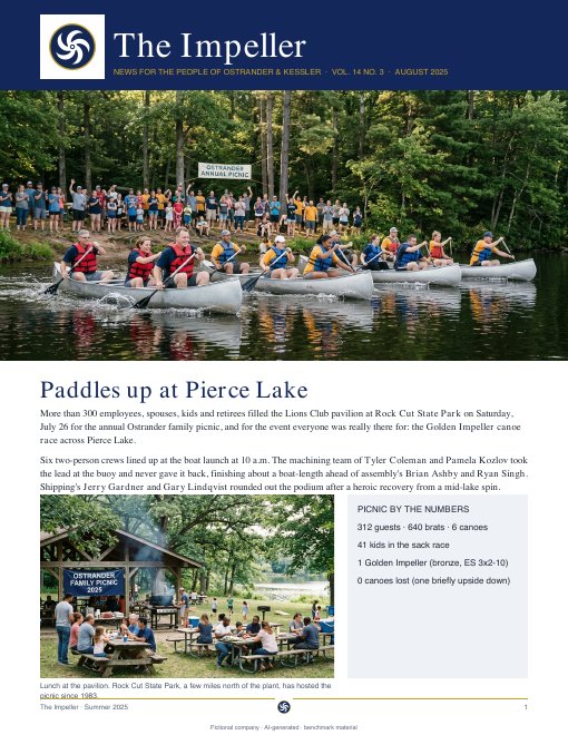 Front page of The Impeller newsletter, Summer 2025, with a canoe race photo